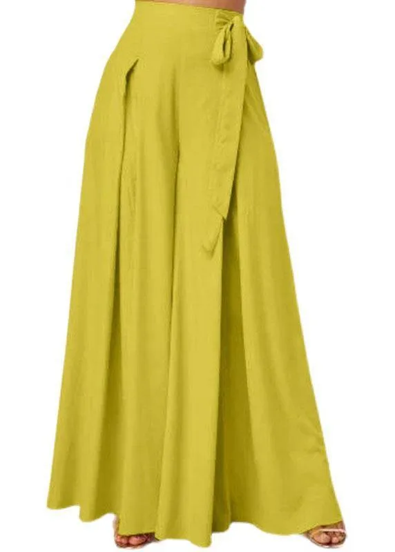 Women Solid Color Bowknot Pleated Loose Casual Wide Leg Pants