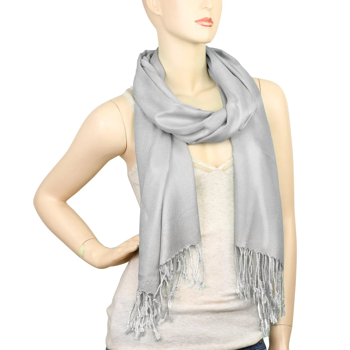 Women's Soft Solid Color Pashmina Shawl Wrap Scarf - Silver Grey