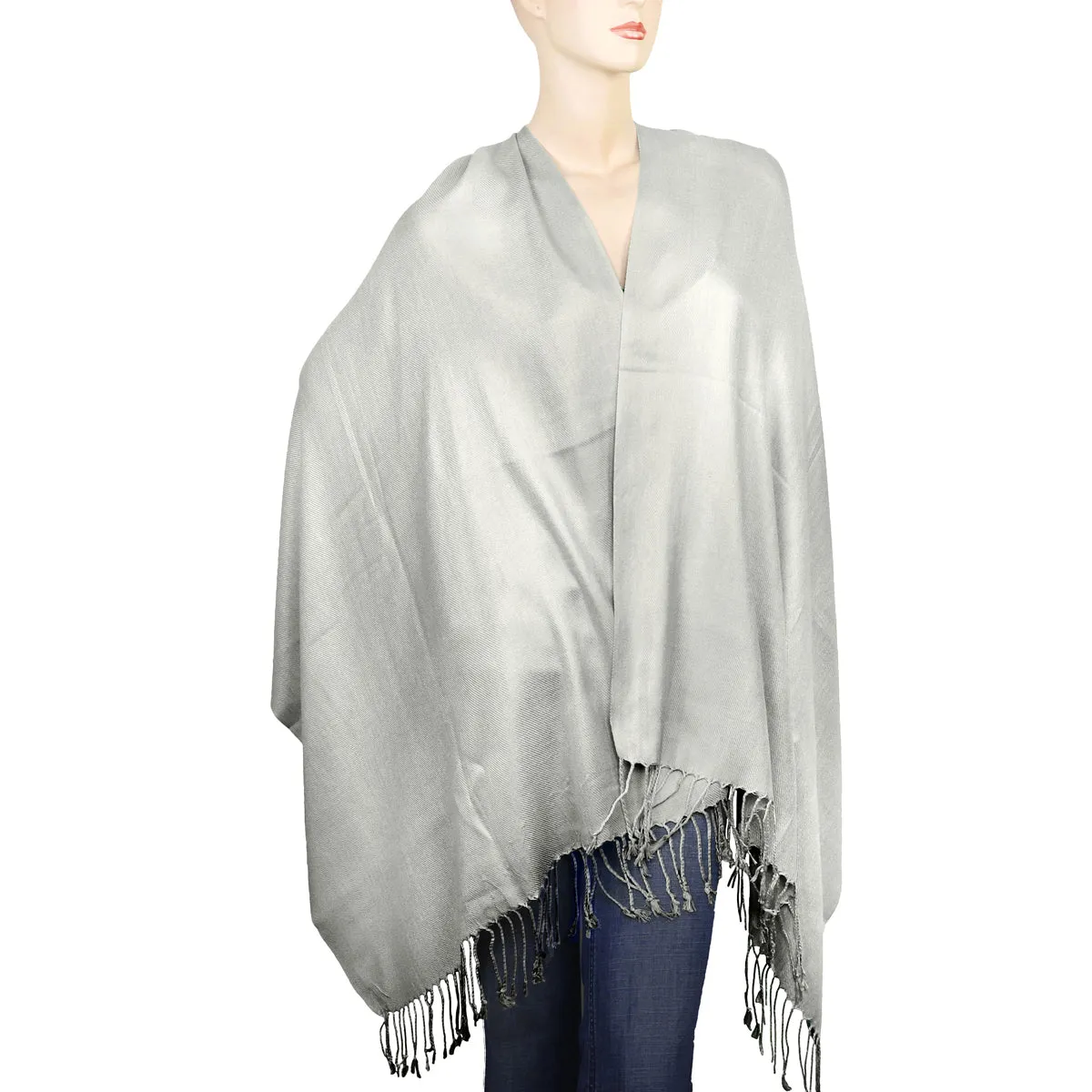 Women's Soft Solid Color Pashmina Shawl Wrap Scarf - Silver Grey