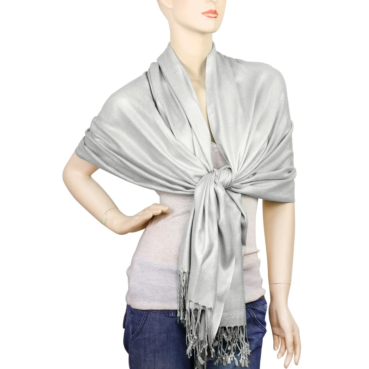 Women's Soft Solid Color Pashmina Shawl Wrap Scarf - Silver Grey