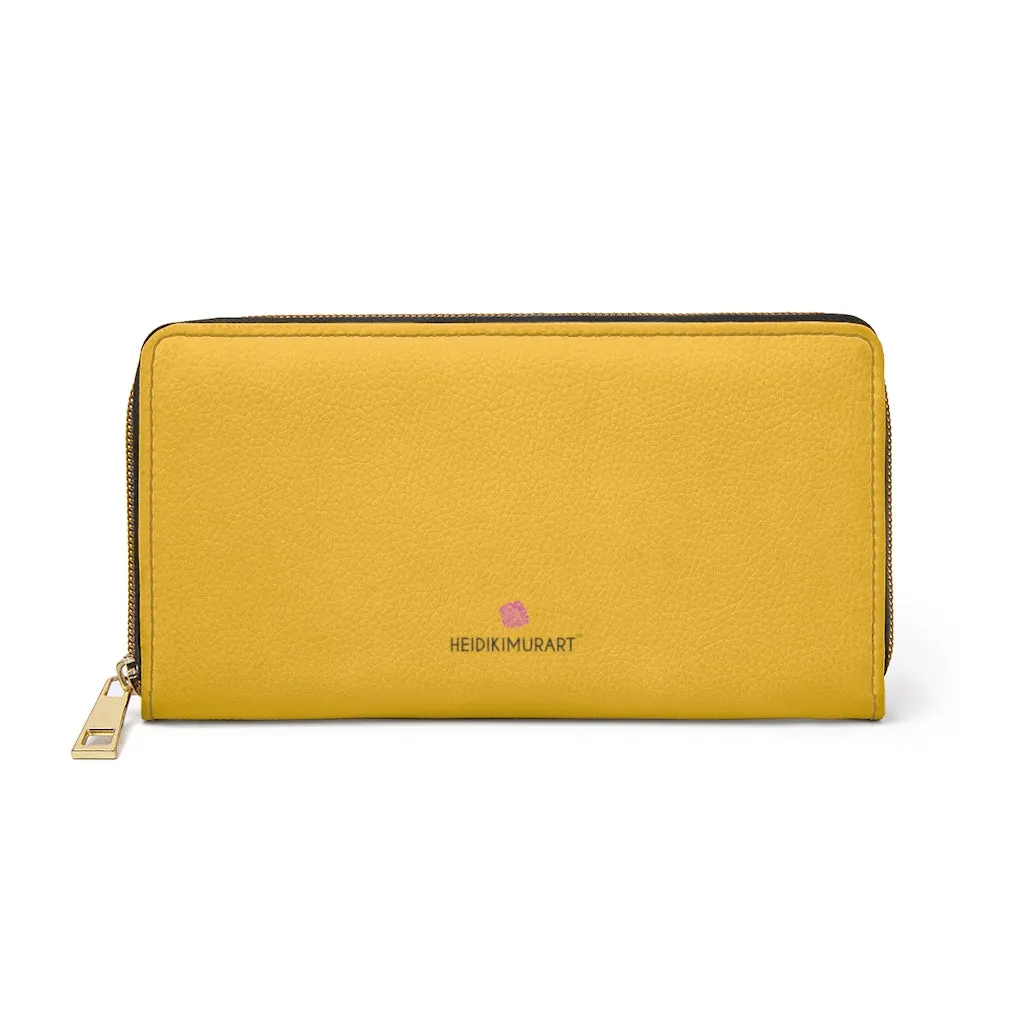 Yellow Color Zipper Wallet, Solid Yellow Color Long Compact Designer Premium Quality Women's Wallet