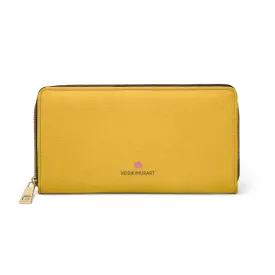 Yellow Color Zipper Wallet, Solid Yellow Color Long Compact Designer Premium Quality Women's Wallet