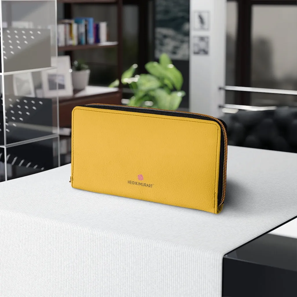 Yellow Color Zipper Wallet, Solid Yellow Color Long Compact Designer Premium Quality Women's Wallet